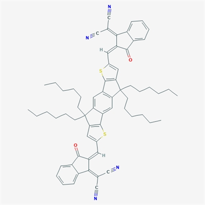 IDIC;10,13-Bis[[1-(dicyanomethylene)-3-oxoindan-2-ylidene]methyl]-3,3,7,7-tetrahexyl-3,7-dihydro-1,2:5,6-bis(epithioetheno)-s-indacene