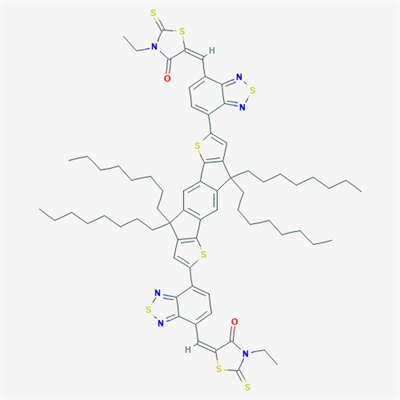 o-IDTBR;8,17-Bis[7-(3-ethyl-4-oxo-2-thioxothiazolidine-5-ylidenemethyl)-2,1,3-benzothiadiazole-4-yl]-2,2,11,11-tetraoctyl-7,16-dithiapentacyclo[13.3.0.03,14.05,12.06,10]octadecane-1(15),3(14),4,6(10),8,12,17-heptaene
