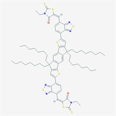 o-IDTBR;8,17-Bis[7-(3-ethyl-4-oxo-2-thioxothiazolidine-5-ylidenemethyl)-2,1,3-benzothiadiazole-4-yl]-2,2,11,11-tetraoctyl-7,16-dithiapentacyclo[13.3.0.03,14.05,12.06,10]octadecane-1(15),3(14),4,6(10),8,12,17-heptaene