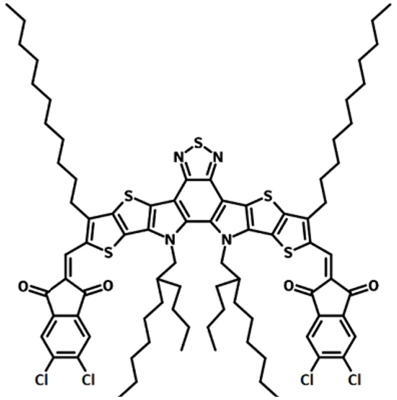 ZY-4Cl;2,2’-((2Z,2'Z)-((12,13-bis(2-butyloctyl)-3,9-diundecyl-12,13-dihydro-[1,2,5]-thiadiazolo[3,4-e]thieno[2′′,3′′:4′,5′]thieno[2′,3′:4,5]pyrrolo[3,2-g]thieno[2′,3′:4,5]thieno[3,2-b]indole-2,10-diyl)bis(methane-lylidene))bis(5,6-dichloro-1H-indene-1,3(2H)-dione)