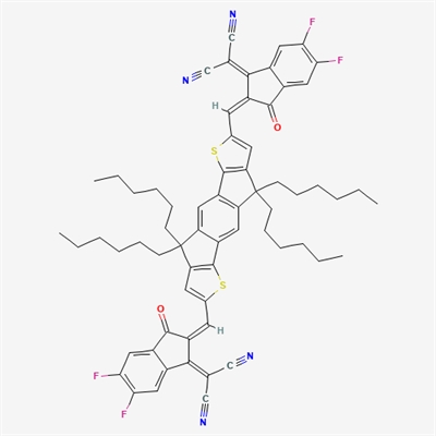 IDIC-4F;Propanedinitrile, 2,2'-[(4,4,9,9-tetrahexyl-4,9-dihydro-s-indaceno[1,2-b:5,6-b']dithiophene-2,7-diyl)bis[methylidyne(5,6-difluoro-3-oxo-1H-indene-2,1(3H)-diylidene)]]bis-