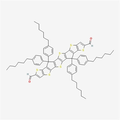 Thieno[2'',3'':4',5']thieno[3',2':4,5]cyclopenta[1,2-b]thieno[2''',3''':4'',5'']thieno[2'',3'':3',4']cyclopenta[1',2':4,5]thieno[2,3-d]thiophene-2,8-dicarboxaldehyde, 6,6,12,12-tetrakis(4-hexylphenyl)-6,12-dihydro-