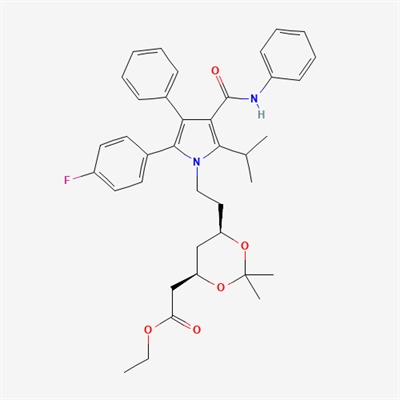 ethyl 2-((4R,6R)-6-(2-(2-(4-fluorophenyl)-5-isopropyl-3-phenyl-4- (phenylcarbamoyl)-1H-pyrrol-1-yl)ethyl)-2,2-dimethyl-1,3-dioxan- 4-yl)acetate(Atorvastatin impurity)