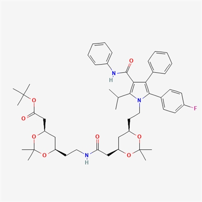 tert-butyl 2-((4R,6R)-6-(2-(2-((4R,6R)-6-(2-(2-(4-fluorophenyl)-5- isopropyl-3-phenyl-4-(phenylcarbamoyl)-1H-pyrrol-1-yl)ethyl)-2,2- dimethyl-1,3-dioxan-4-yl)acetamido)ethyl)-2,2-dimethyl-1,3-dioxan- 4-yl)acetate(Atorvastatin impurity)