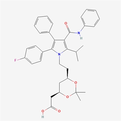 2-((4R,6R)-6-(2-(2-(4-fluorophenyl)-5-isopropyl-3-phenyl- 4-(phenylcarbamoyl)-1H-pyrrol-1-yl)ethyl)-2,2-dimethyl-1,3- dioxan-4-yl)acetic acid(Atorvastatin impurity)